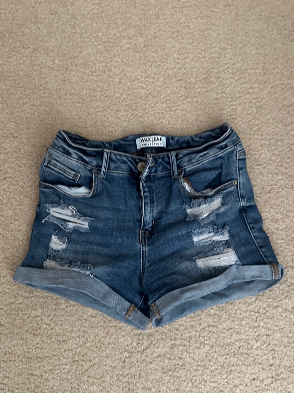 Wax Jean Dark Blue Distressed Denim Shorts
